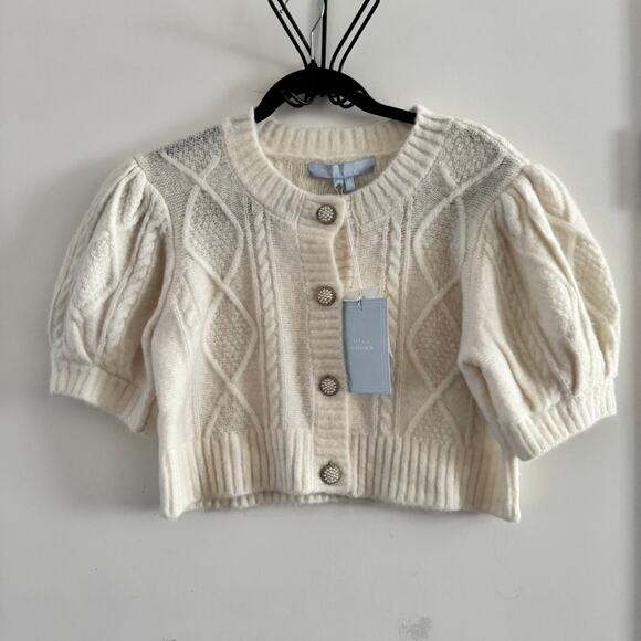 Hill House Home Tops - New Hill House Ollie Crop Sweater White Ribbed Hem Button Puff Sleeve Sz S